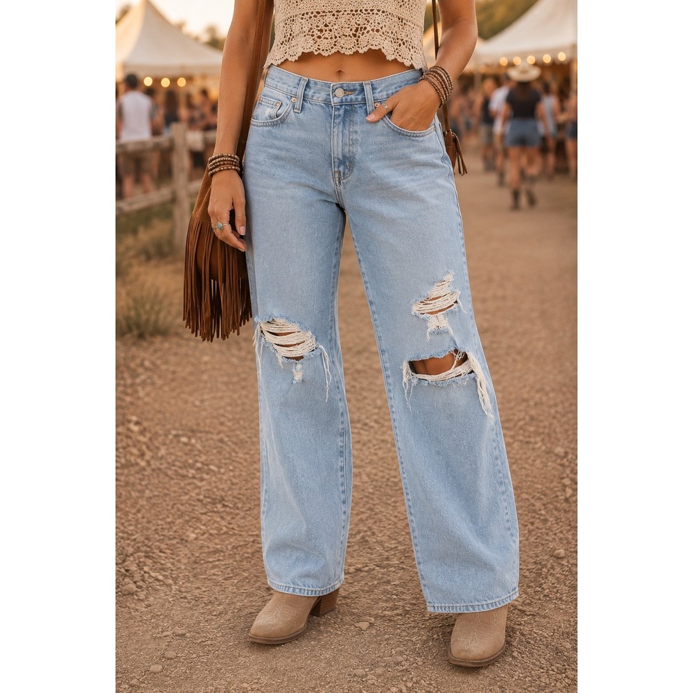Madewell High Rise Straight Leg Distressed Jeans Light Wash Size 28